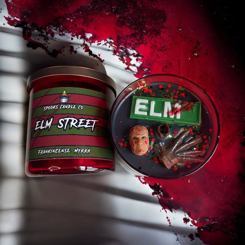 nightmare on elm street candle with Freddy Krueger embed 